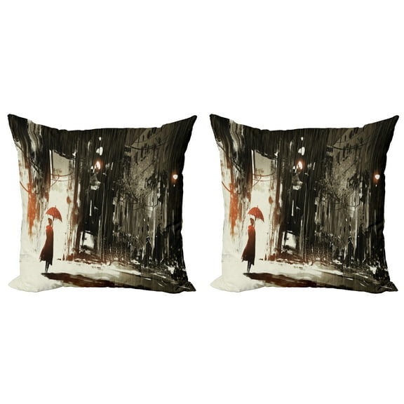 Ambesonne Fantasy Throw Pillow Cover 2 Pack, Old Superrhero in Rain, 18", Army Green Beige