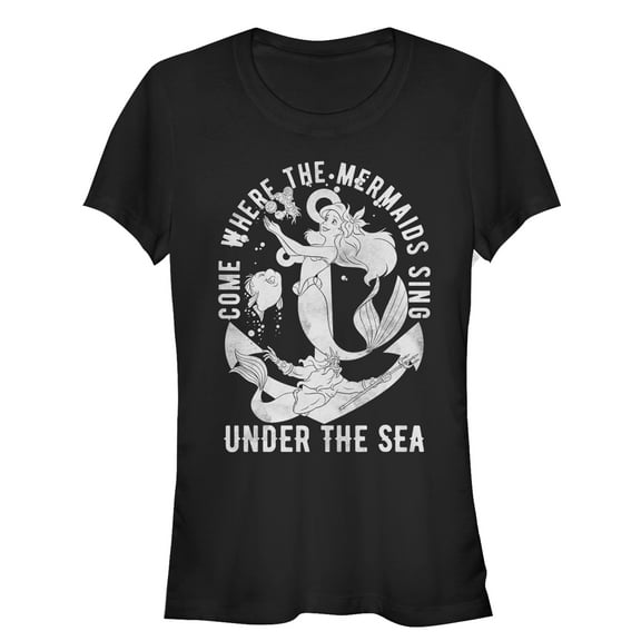 Junior's The Little Mermaid Ariel Under the Sea  Graphic Tee Black 2X Large