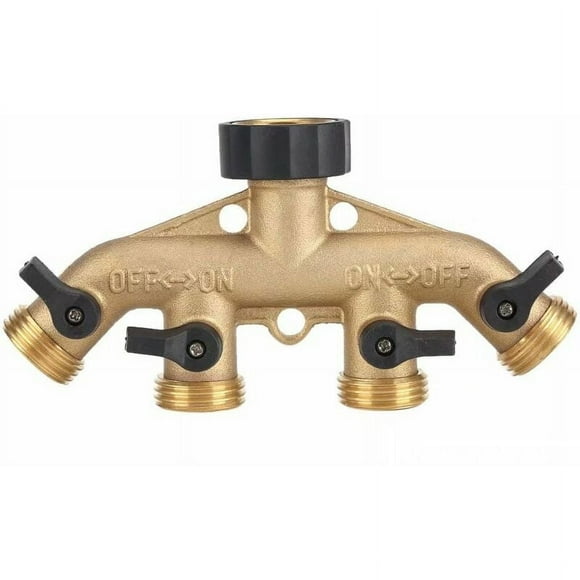 Brass Hose Faucet Manifold, 4 Way Garden Hose Adapter, Heavy Duty Construction With Shut-Off Valves, Convert Your Single Garden Tap Into A Multi-Tasking Water Station