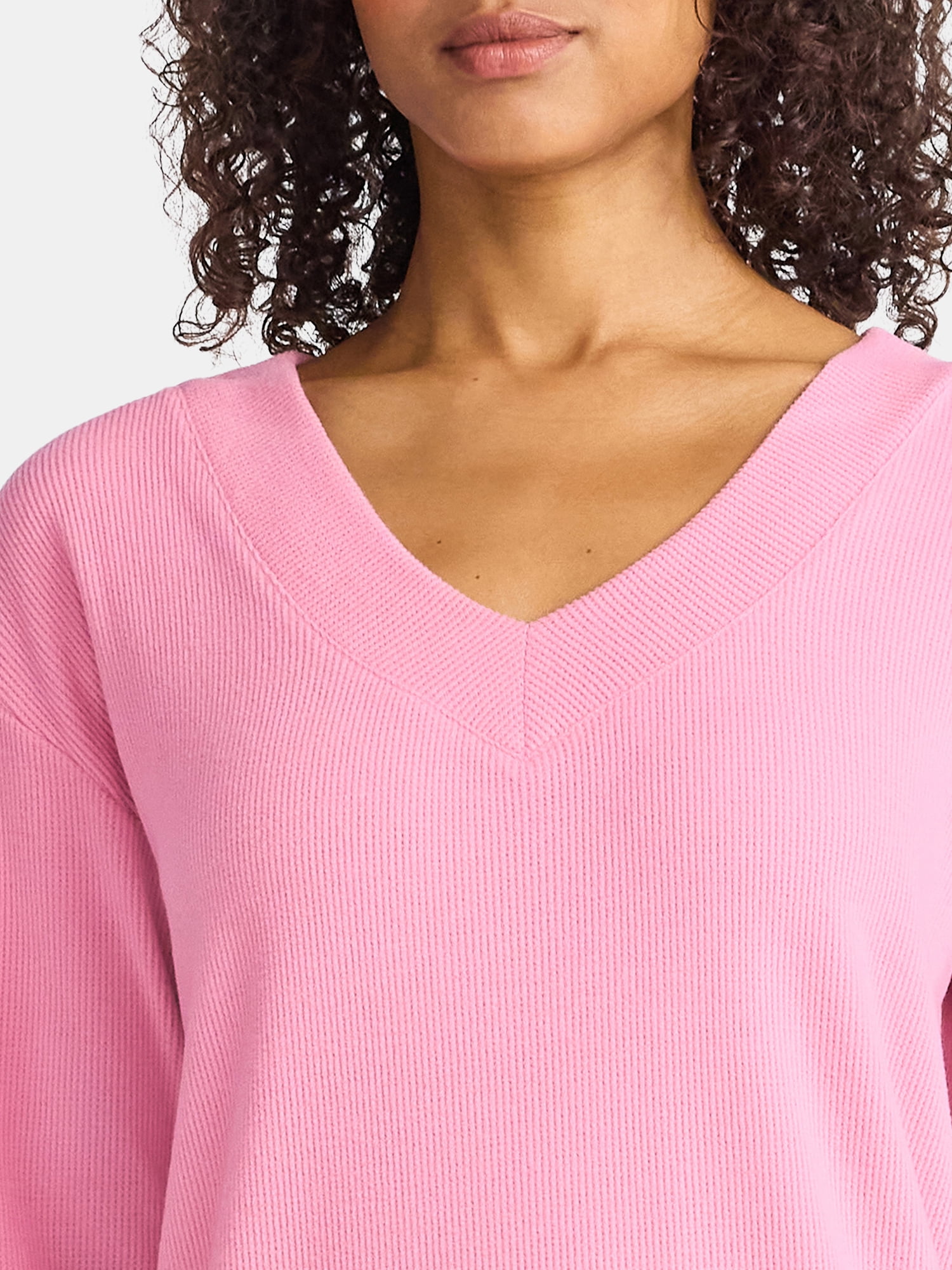 Lissome Women’s Soft Double Brushed Waffle Knit Long Sleeve V-yoke top and Jogger Pant Pajama Set , Sizes S-3X