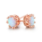 Fire Opal Crown Stud Earrings in 18K Rose Gold