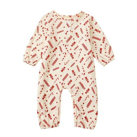 

Mioliknya Baby Christmas Jumpsuit Long Sleeve Round Neck Candy Cane Print Romper