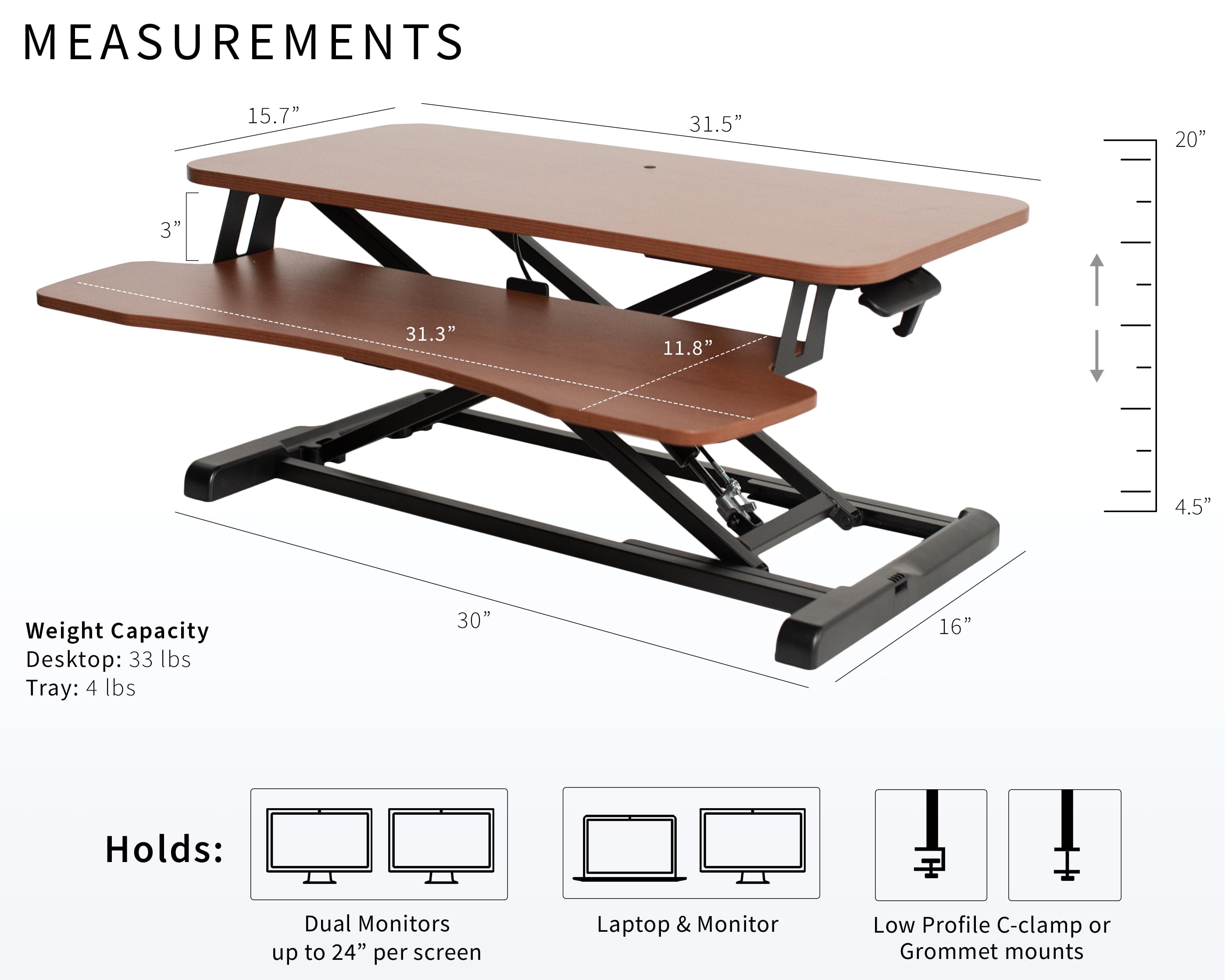 VIVO Wood Colored Height Adjustable Standing Desk Converter Sit Stand Riser