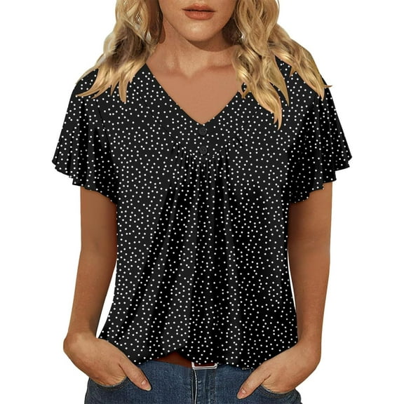 KISSMODA Short Sleeve Tunic Tops for Women Summer to Wear with Jeans Women's Tunics with Button Boho T Shirts Loose S-3XL