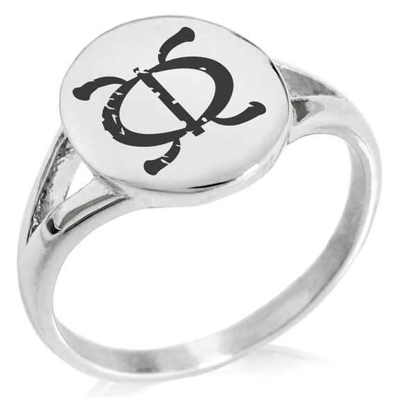 Stainless Steel Ancient Tribal Perseverance Rune Minimalist Oval Top Polished Statement Signet Ring