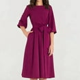 thumbnail image 2 of TSADFHJI Jupe en Satin Maxi Couleur Unie Col Rond Manches Mi-Longues Robe Ligne A Femme P Violet, 2 of 6