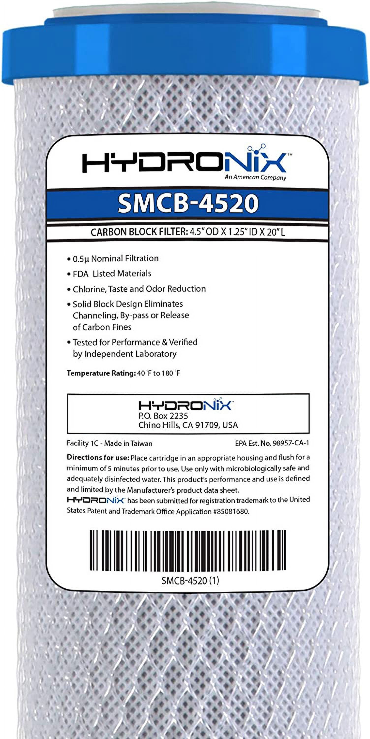 Hydronix SMCB-4520 NSF Coconut BIG BLUE Carbon Block Cyst Water Filter, 4.5" x 20" - 0.5 micron
