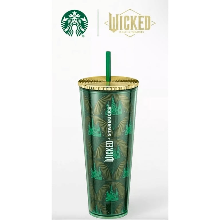 Starbucks Wicked Emerald City Gold Green Tumbler w/Straw 24oz