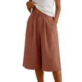 thumbnail image 4 of Gyujnb Women Summer Cotton Linen Bermuda Shorts Elastic Waist Pleated Loose Knee‑Length Shorts with Side Pockets,Pink, 4 of 5