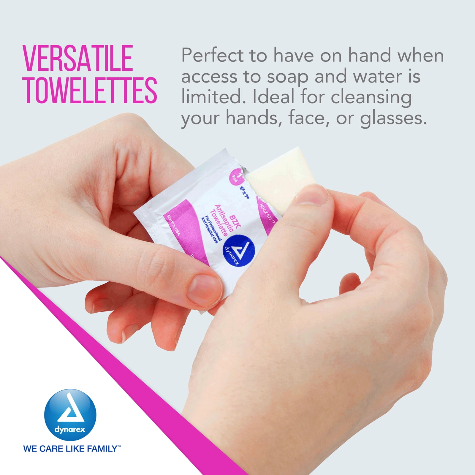 Dynarex BZK Antiseptic Towelettes, Moist Sanitizing Towelettes Designed to Protect Minor Wounds, 5" x 7", Disposable & Individually Wrapped, 1 Case - 10 Boxes of 100 Towelettes