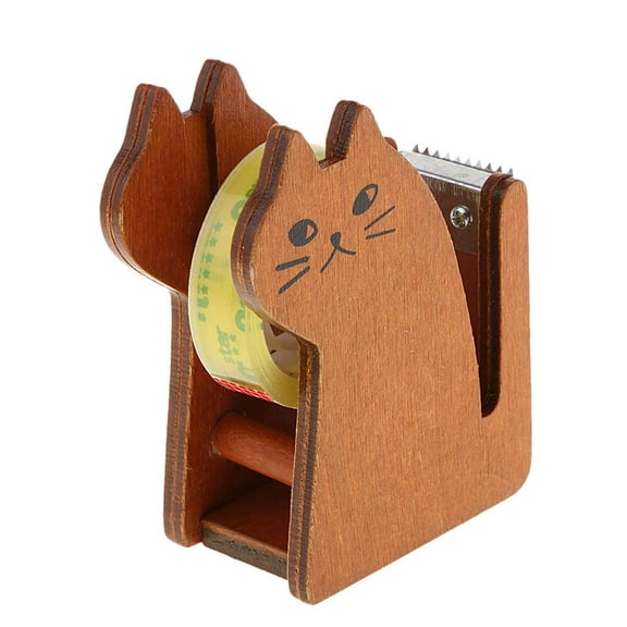 yotijay Vintage Wooden Cute Tape Dispenser Cutter Cat Office Supplies Mini Washi