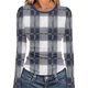 thumbnail image 2 of RKSTN Crewneck Shirts for Women Oversized Plaid Print Slim Ribbed Knitted Long Sleeve T Shirts Top Womens Casual Plus Size Round Neck Checkered Printed Stretch Loose Comfy Tee Fall Spring Clothes, 2 of 7