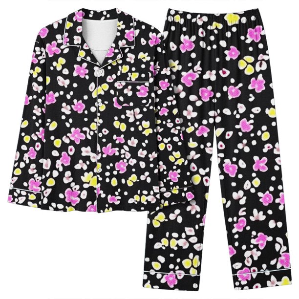 Puntoco Conjunto de pijama cómodo para mujer, conjunto de pijama informal de manga larga con estampado a la moda para mujer