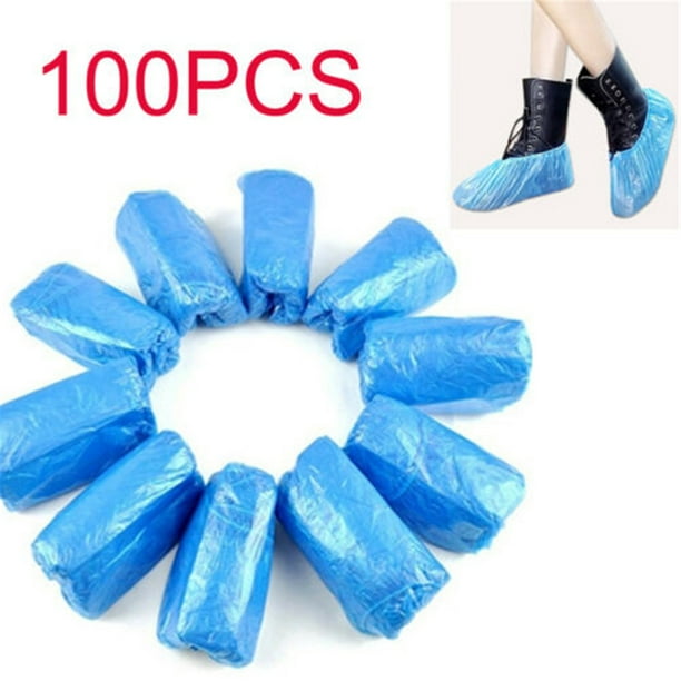 100PCs Blue Disposable Plastic Anti Slip Shoe Covers Cleaning