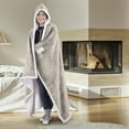 thumbnail image 2 of Wearable Hooded Throw Blanket, 52" x 72", Solid Taupe Flannel, 2 of 2