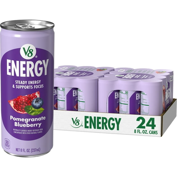 (2 pack) V8 Energy Pomegranate Blueberry Energy Drink, 8 fl oz Can, 24 pack