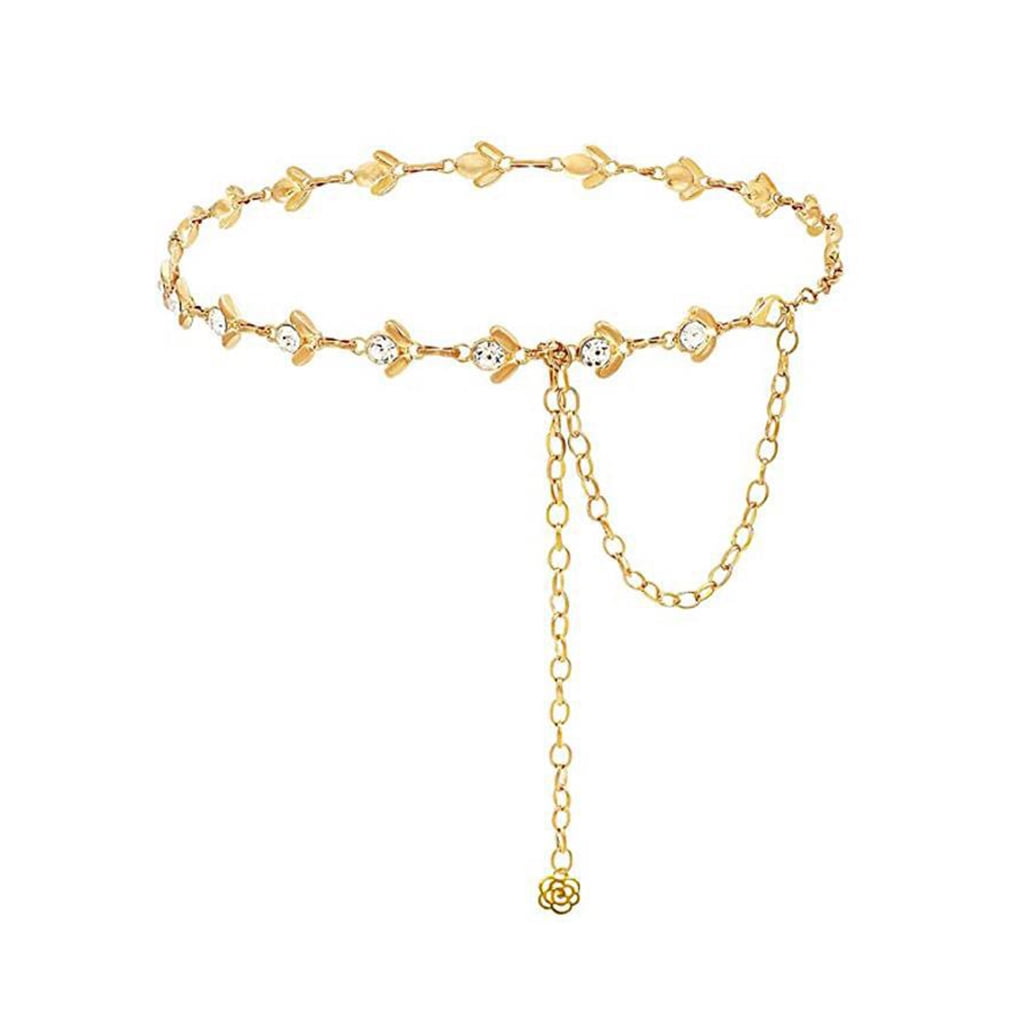 Women s Metal Chain Belt Fashionable and Versatile Light Weight Chain Belt Rhinestone Waist Chain Luxury Single Row Crystal Diamond Gold Rhinestone Walmart