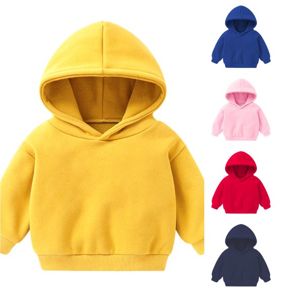 Weebloom Hoodies For Baby Girls Long Sleeve Pullover Sweatshirt Children Babies Hooded Solid Color Tops Yellow 12-18 Months
