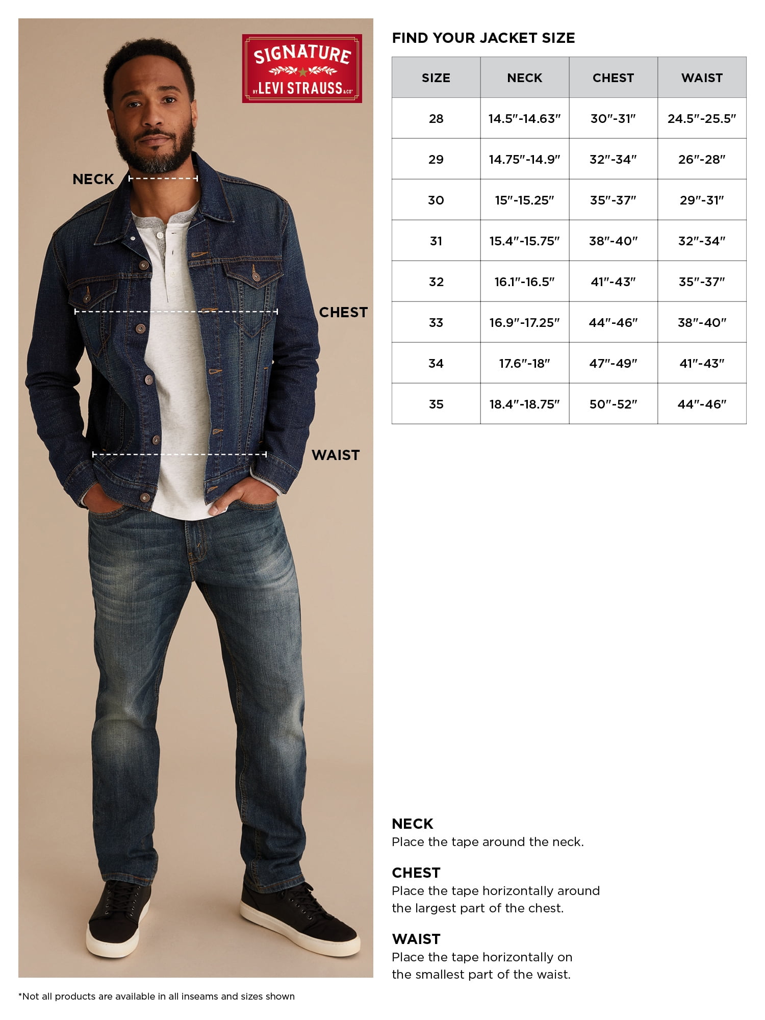 levi's womens jacket size chart