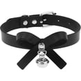 thumbnail image 2 of Black Leather Bow Collar with Bell,Adjustable PU Necklace with Chain Leash Set, 2 of 5