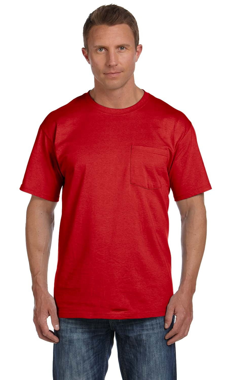 The Fruit of the Loom Adult 5 oz HD Cotton Pocket T-Shirt - TRUE RED ...
