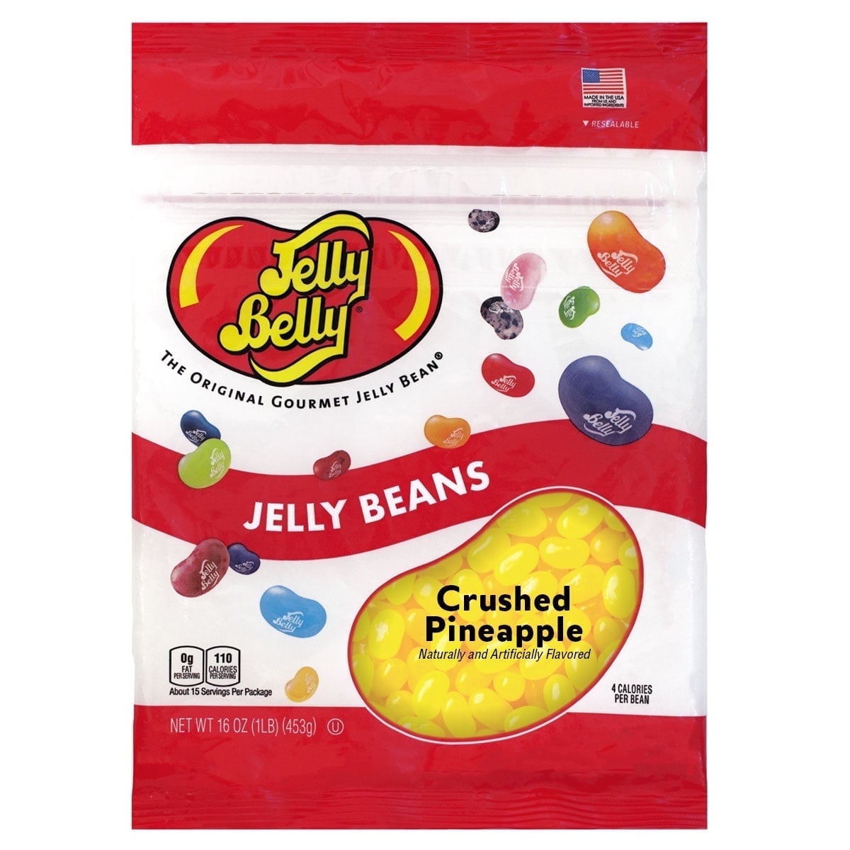 (3 pack) Jelly Belly Pineapple Jelly Beans - 1 Pound (16 Ounces), Fresh Pineapple Flavor, Resealable Bag