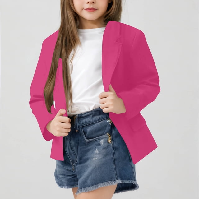 Cowsor Girls Casual Blazer Jacket Long Sleeve Open Front Work Office Blazer Lapel Button Jacket