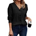 thumbnail image 2 of Suéter de Punto con Botones para Mujer, Camiseta Holgada Informal de Larga con Cuello en V para Otoño e Invierno Negro M, 2 of 7