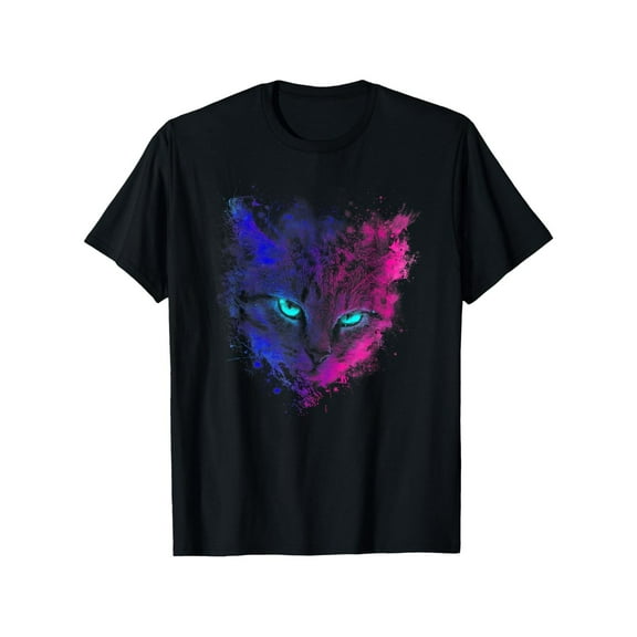 Fashion Graphic Tee,Tops Has Psychedelic Space Cat Festival Aesthetic Vaporwave Print ,Casual Round Neck Regular Fit T-shirts, Size(S-5XL)