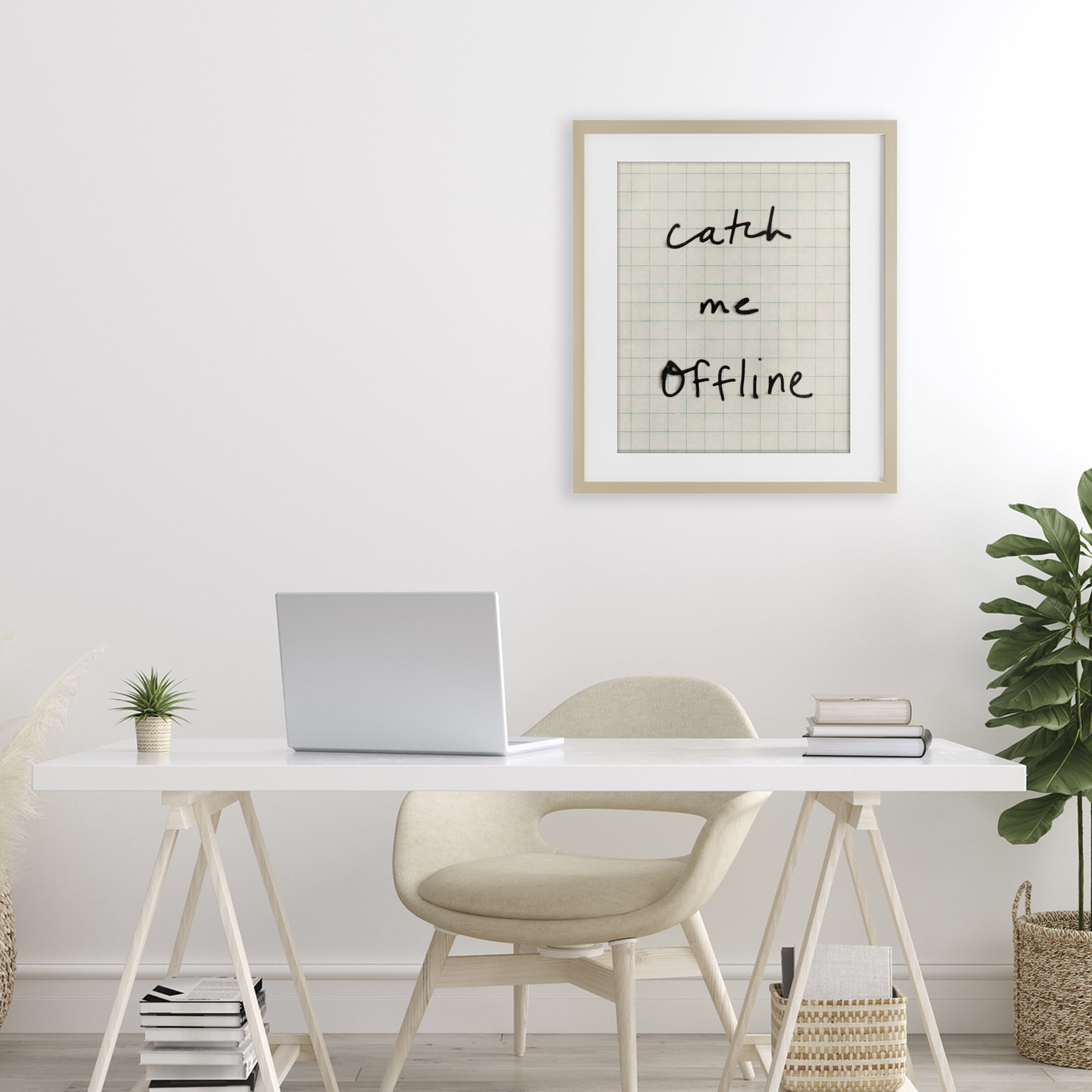 Stupell Industries Catch Me Offline Scrawl Birch Framed Print Under Glass, design by Victoria Barnes