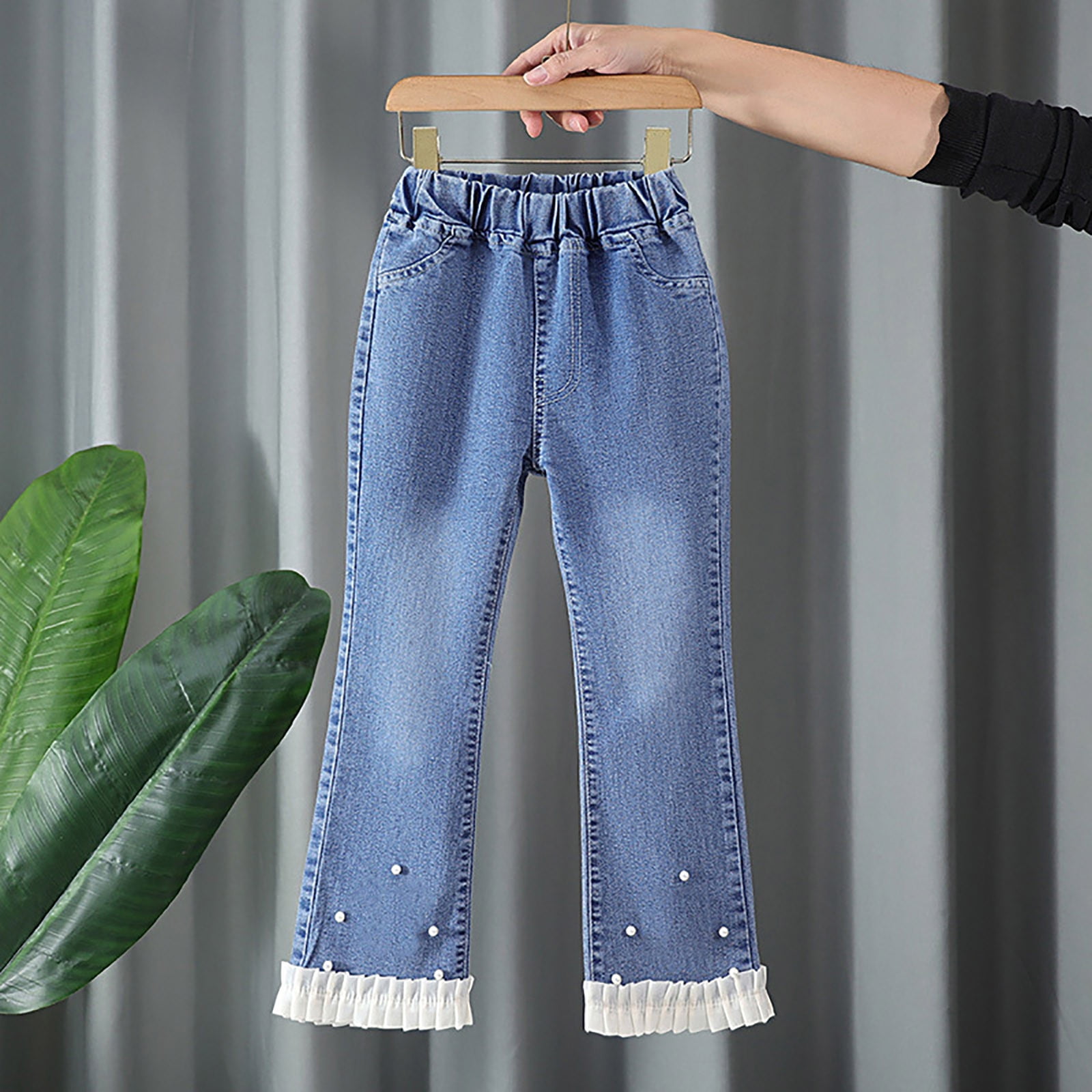 Tiijoy Girls Bow High Rise Bootcut Jeans Toddler Casual Stretch Pull On Denim Pants, Sizes 2-3