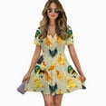 thumbnail image 2 of Funny Chicken Roosters Women Dress V-Neck Short Sleeve Flowy Swing Party Midi Dress, 2 of 4