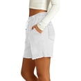 thumbnail image 5 of Women High Rise Ripped Stretchy Jeans Shorts Frayed Raw Hem Casual Denim Shorts White XL, 5 of 7