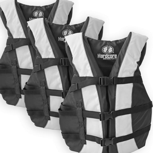 3 Pack Hardcore Adult Life Jacket PFD Type III Coast Guard Ski Vest White