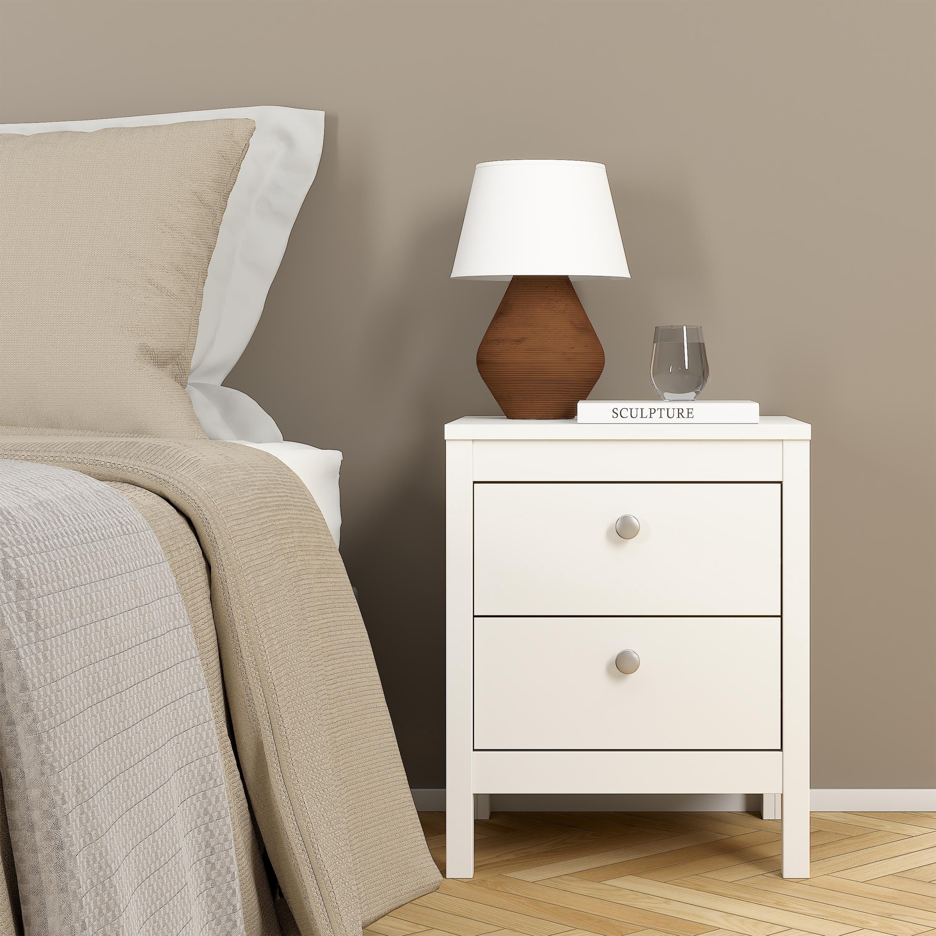Tvilum Madrid 2 Drawer White Nightstand - Set of 2