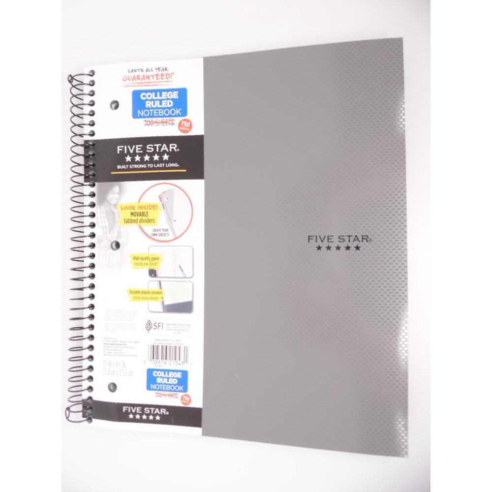 Five Star Spiral Notebook 1 Subject College Ruled Feature Rich 130