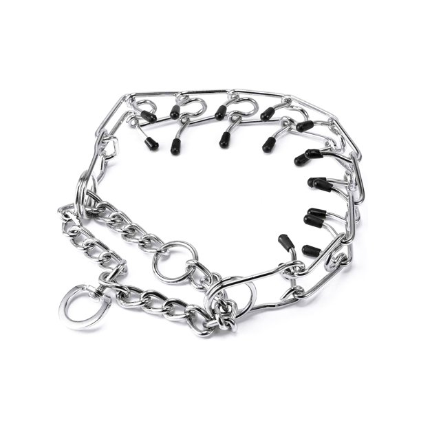 Pettom Dog Prong Collar Dog Choker Pinch Collar No Pull with Comfort Rubber Tips Silver Plating