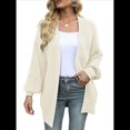 thumbnail image 2 of Chaqueta de Punto Extragrande de Larga con Abertura Frontal y Bolsillos para Mujer, Estilo 2025 Beige M, 2 of 8
