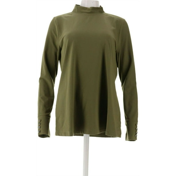 Download Denim & Co. - Denim& Co Essentials Mock-Neck Top Button Cuff A309451 - Walmart.com - Walmart.com