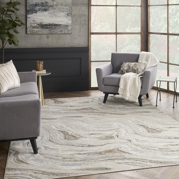 Nourison Glam Modern Grey Gold 9' x 12' Area Rug (9x12)