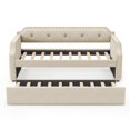 thumbnail image 5 of Tcbosik Twin Size Upholstered Daybed with Trundle, Modern Linen Fabric Sofa Bed w/Tufted Button Design, Bed Frame for Living Room Guest Room Bedroom, Wood Slats Support, No Box Spring Needed, Beige, 5 of 8