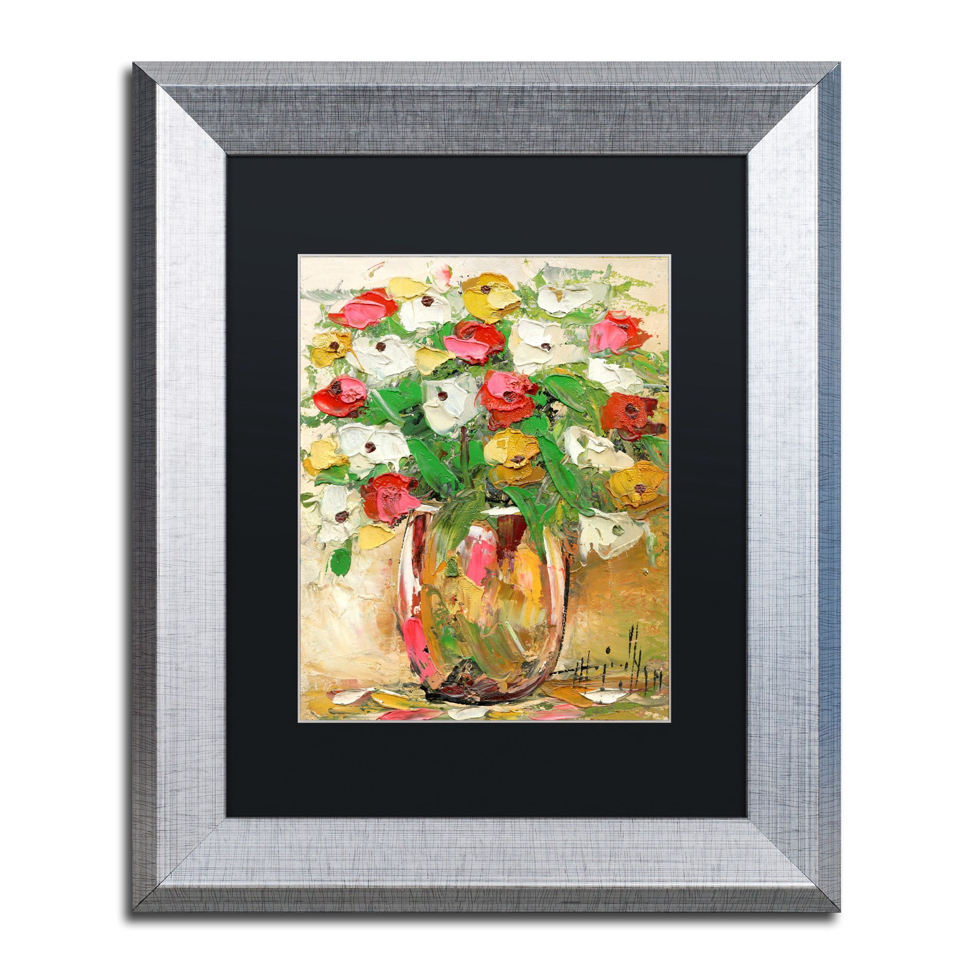 Trademark Fine Art "Spring Flowers in a Vase 7" Canvas Art by Hai Odelia, Black Matte, Silver Frame