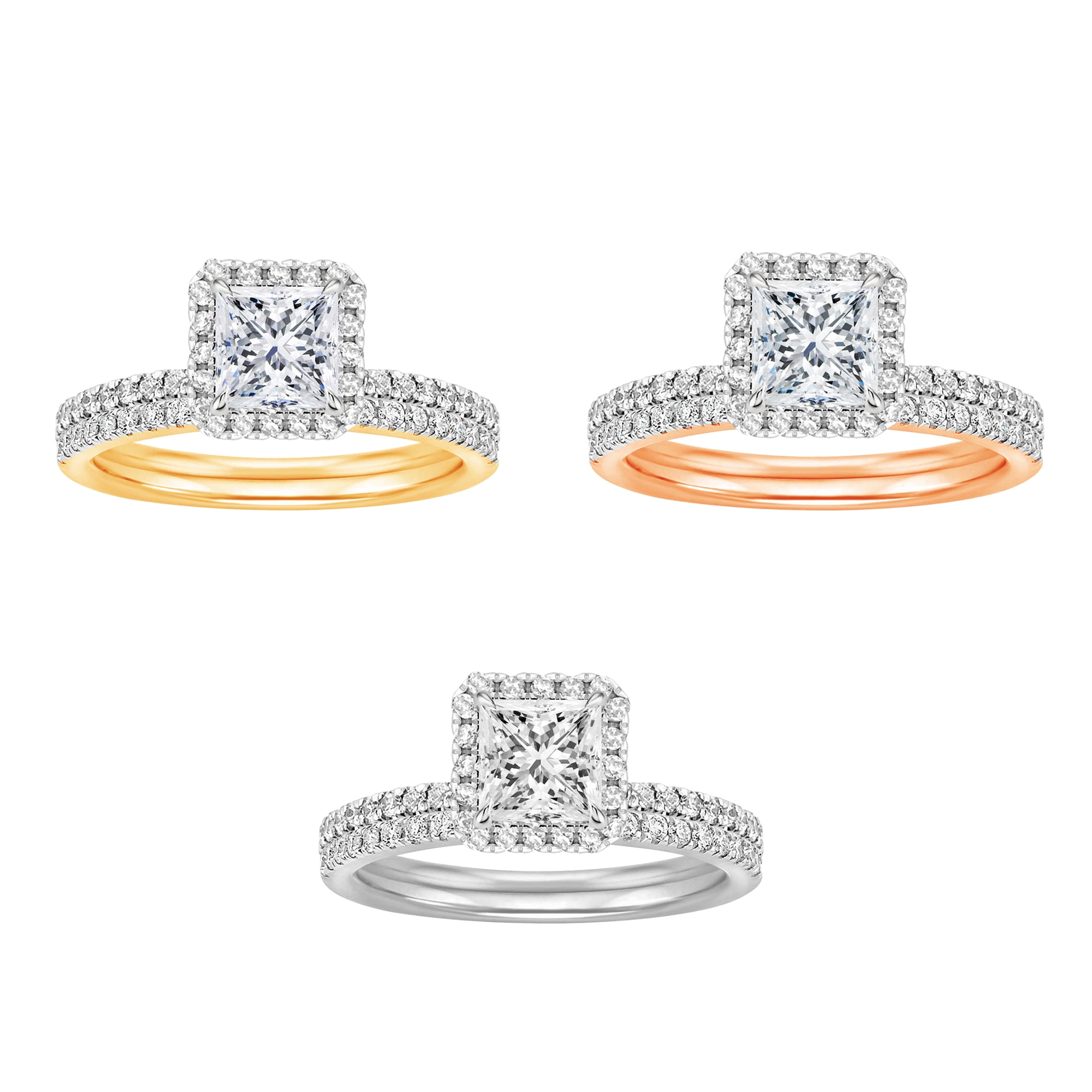 Arista 3 Carat T.W. Square Swarovski Diamond Plated Halo Bridal Set in Pink Plated Sterling Silver