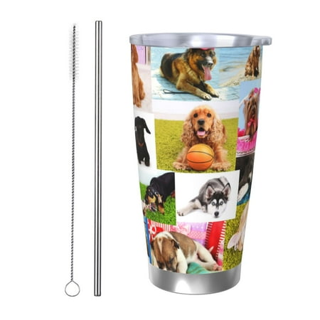 

Ocsxa Collage of pretty dogs Pattern 20oz Travel Coffee Mug with Flip Lid Stainless Steel Insulated Insulated Coffee Mug Thermal Cup with Splash Proof Sliding Lid-Straw Two-piece Set