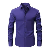 IYTR Mens Long Sleeve Button Down Shirts Business Casual Slim Fitting Shirt Solid Work Office Dress Shirt (Dark Purple,XXXL)