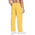 thumbnail image 5 of Big and Tall Sweatpants for Men - Men's Heavyweight Fleece Cargo Sweatpants Baggy Wide Leg Drawstring Waist with Multi Pockets Open Bottom for Hiking​ Yellow L, 5 of 5