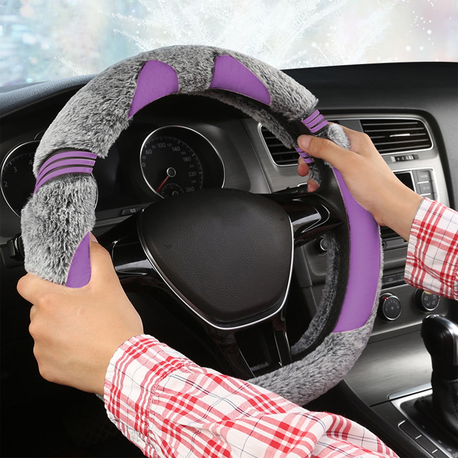 Kbndieu Car Steering Wheel Cover Women Man, Fluffy Plush for Winter Warm, Fuzzy Steering Wheel Protector, Universal 14-15 Inch, Soft & Non-Slip, Lovely Decor Winter Car Accessories (Purple)