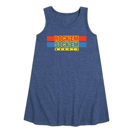 

Rock Em Sock Em - Rock Em Sock Em Robots Logo - Toddler and Youth Girls A-line Dress