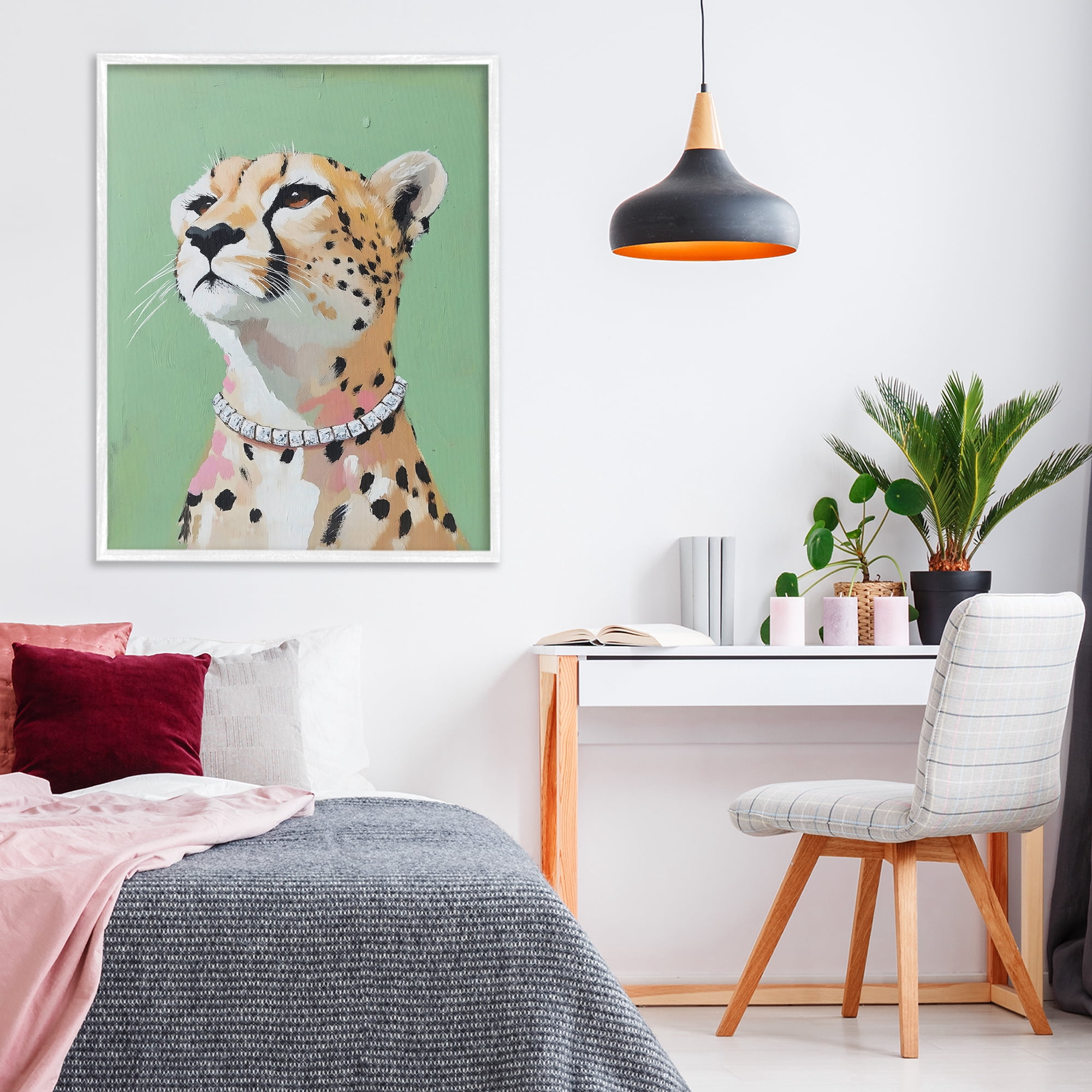 Stupell Industries Glam Cheetah with Jewels White Framed Giclee Art, design by The Prints Vibe