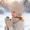 thumbnail image 2 of LIZENG Kids Fleece Lined Hat Scarf Glove Set Winter Thermal Beanie Knitted Neck Warmer Wool Mittens 3 Piece Snow Print Ski Warm Set, 2 of 7